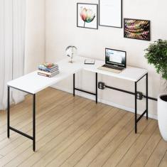 Mesa de Escritório em L Estilo Industrial 150x140cm Active Branco Chess/Preto