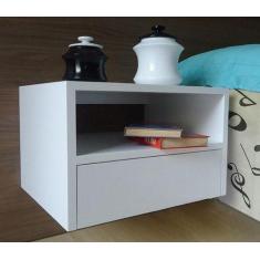 Mesa de Cabeceira Nicho com Gaveteiro Suspenso de Parede Branco Laca -