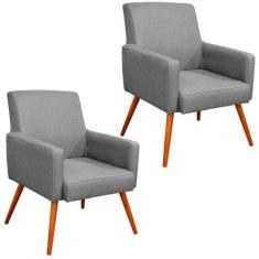 Kit 02 Poltronas Decorativas Para Sala de Estar Maria W01 Linho Cinza 