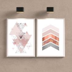 Kit 2 Quadros Abstratos Geométricos Rosê 45x34cm - Quadros On-line, A3