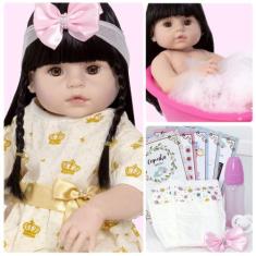 Boneca Tipo Reborn Bebê Morena 100% Silicone 13 Acessórios - Cegonha R