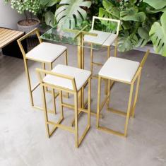 Jogo Mesa Alta Bistrô Quadrada Vidro 4 Banquetas Estofado Confort Indu