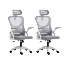 Kit 2 Cadeiras para Escritório Presidente Office Columbus com Tela Mesh Branco/Cinza