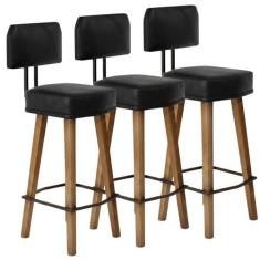 Kit 3 Banquetas com Encosto para Balcão Área Gourmet Bancada Cozinha -