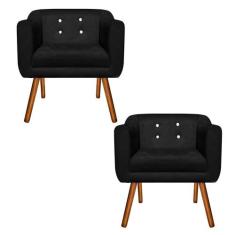 Poltrona Sala Decorativa com Strass Kit 2 Julia Pé Palito Castanho Sue