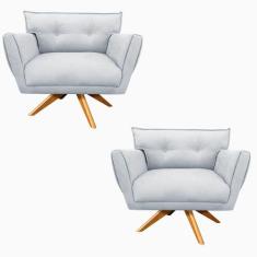 Kit 2 Poltronas Giratória Anitta Suede Base De Madeira MA30 D03 - D'Ro