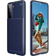 Capa Capinha Anti Impacto Para Samsung S21 com Tela de 6.2" polegadas - Case Com Desenho Fibra De Carbono Shock Queda - Danet (Azul)