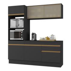Armário De Cozinha Compacta 3 Peças Com Rodapé Mp2178 Made Multimóveis Preto/dourado Preto/dourado