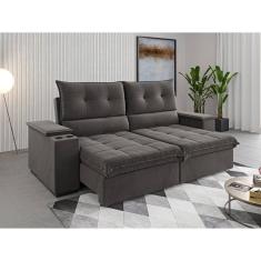 Sofá 4 Lugares Horus Bipartido 230cm Retrátil e Reclinável com Porta Copos Grafite