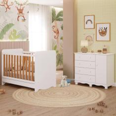 Quarto de Bebê Completo Berço Americano Ben 3 em 1 Cômoda 1 Porta 3 Gavetas 100% MDF Junior