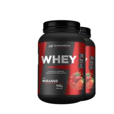2x WHEY PROTEIN DE MORANGO 900G HF SUPLEMENTS, PREMIUM