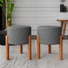 Kit Banqueta Puff Multiuso Redondo pés em madeira Banquinho decorativo
