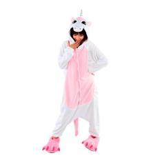 Fantasia Macacão de Unicórnio Kigurumi Infantil Branco e Rosa Com Capu