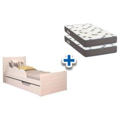 Cama Solteiro com Auxiliar Elza Kit com 2 Colchões Espuma D33 Solteiro Branco MDF Cimol Móveis Ortobom