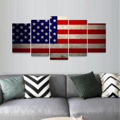 Quadro Bandeira dos Estados Unidos Vintage Mosaico 130x63