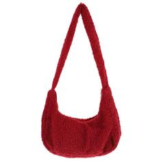 Bolsa de ombro pequena de sintética bolsa de pelúcia para bolsa Hobo casual feminina (branca), Vermelho, 23 * 8 * 14CM