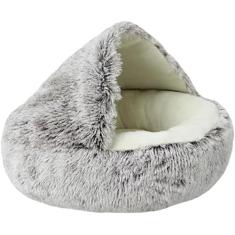 Gatos calmantes para gatos internos Cama redonda com capuz de pelúcia para cães pequenos Aquecimento coberto fofo donut Cama de gato Caverna Cama para animais de estimação pequenos e médios Snooze Sle
