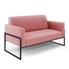 Sofá Namoradeira Base Industrial Alta Preto Marisa Suede Rosê D03 - D\`rossi