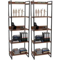 Kit 02 Estantes com 5 Prateleiras Escritório Estilo Industrial Form C0