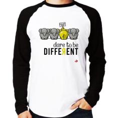 Camiseta Raglan Dare to be different Manga Longa - Foca na Moda, Branc