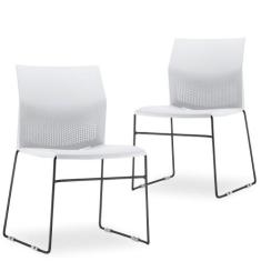 Kit 02 Cadeiras Fixa Base Preta Empilhável Connect Branco - Lyam Decor