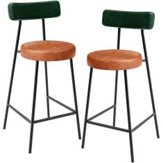 Kit 02 Banquetas Baixa Cozinha Sala Jantar Bancada Milão L02 Facto Verde Musgo Camel - Lyam Decor