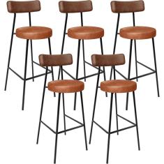 Kit 05 Banquetas Alta Bar Cozinha Sala De Jantar Milão L02 Couríssimo Marrom Camel - Lyam Decor