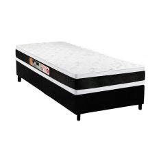 Cama Box Solteiro: Colchão Espuma D45 Castor Black e White AIR Double Face + Base CRC Suede Black(88x188)