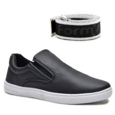 Kit Tênis Casual Masculino Slip On Elástico Conforto + Cinto Preto