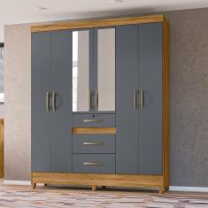 Guarda Roupa Roupeiro Itatiba Freijó Cinza 6 Portas 3 Gavetas com Espelho Moval
