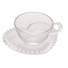 Wolff Coraçao Pearl Conjunto de Xícaras para Chá com Pires de Cristal 4 Peças, Transparente, 180 ml