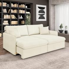 Sofá Reclinável e Retrátil Gandalf Bipartido 234cm Caixa Zero com Almofadas Bouclê Off White G33 - Gran Belo