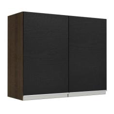Armário de Cozinha Aéreo 80 cm 2 Portas Rustic/Preto Glamy Madesa, Rus