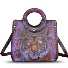 Bolsa feminina de couro genuíno pintada à mão bolsa de ombro feita à mão bolsa transversal de trabalho bolsa casual, Estampa 8, Medium