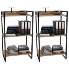 Kit 02 Estantes com 3 Prateleiras Escritório Estilo Industrial Form 10