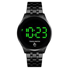 Relógio de pulso digital de aço inoxidável com tela sensível ao toque, impermeável, masculino e feminino, Preto, Digital