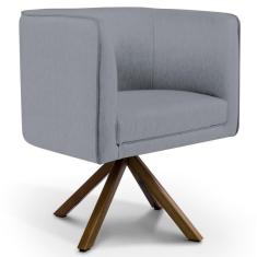 Poltrona Decorativa Giratória Base Giromad Madeira Betina C-416 Linho Cinza Escuro - Domi