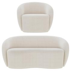 Sofá 3 Lugares Living 180cm E 1 Poltrona Giratória Garbin Z08 Boucle Bege - Mpozenato