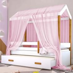 Bicama Montessori Exclusiv com Colchão e Voal Rosa