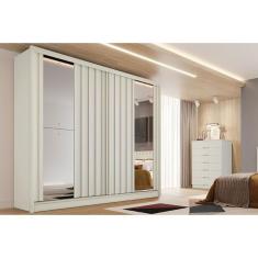 Guarda Roupa Casal 2 Portas De Correr Ripadas C- Espelhos E 4 Gavetas Galati Off White - Europa