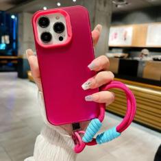 Moda cordão pulseira silicone metálico aurora fosco caso para iphone 15 14 13 12 11 pro max x xs xr capa macia, rosa, para iphone 13pro