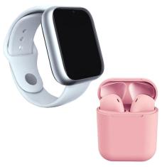 Kit 1 Smartwatch Z6 Branco + 1 Fone Bluetooth Inpods 12 Rosa
