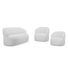 Kit 02 Poltronas Giratória E 01 Sofá Orgânico Glee 02 Lugares 140cm Linho Cinza - Desk Design