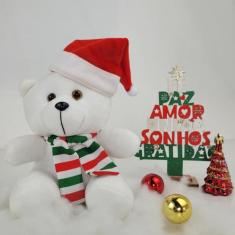 Urso noel de pelúcia com gorro de natal 17cm enfeite decoração natalin