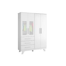 Guarda Roupa Bebê Retrô c/ 3 Portas e 4 Gavetas Branco - Peroba
