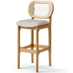 Banqueta Alta Para Cozinha Bancada Sala Tela Betta Fixa L02 Linho Bege