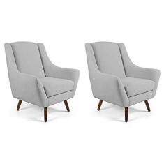 Kit 02 Poltronas Decorativas Sala de Estar Pés de Madeira Naomi Algodão Poliéster Cru - Gran Belo