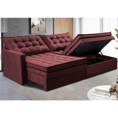 Sofá Sem Caixa Retrátil Baú 2,00m Cama Inbox Secret Suede Velusoft Vinho