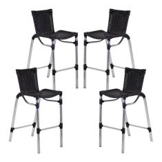 Kit 4 Banquetas Fortaleza Em Alumínio Alta Edícula Cozinha Preto