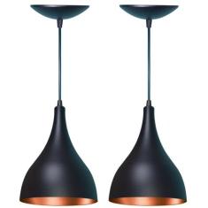 Kit 2 Lustres Pendente Gota Em Alumínio Preta Fosca E Cobre - Estillo 